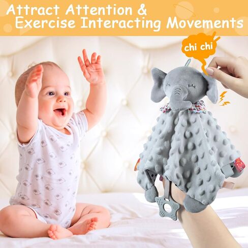 Elephant Security Blanket with Tags Teether Animal Taggie Soft Baby Blankets for Boys and Girls Baby Stuff for Newborn Toys Snuggle Baby Lovey Dotted Blanket Animal Soothing Crib Toy in Kuwait