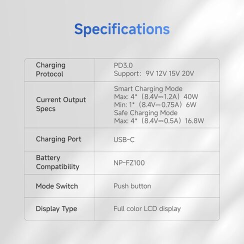 Toprig Accsoon 4-Bay PD Fast Charger LCD Display, Compatible with A7III, A7IV, A6700, FX3, FX30, A1, A7C, A7CII, A7RV, A7S III, A6600, A6700, ZV-E1,ZV-E10II-FZ100 Battery Charger in Kuwait