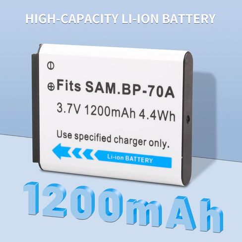 2 Pack BP-70A Replacent Battery with Charger for Samsung DV150F, ES65, ES70, ES80, MV800, PL120, PL170, PL20, PL200, PL80, SL50, SL600, SL605, SL630, ST65, ST66, ST76, ST80, ST90, ST95 in Kuwait