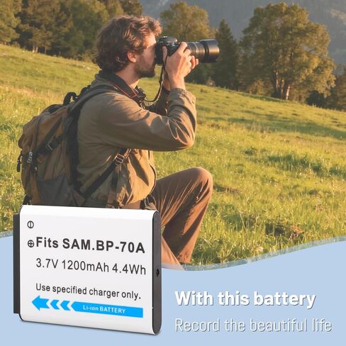 2 Pack BP-70A Replacent Battery with Charger for Samsung DV150F, ES65, ES70, ES80, MV800, PL120, PL170, PL20, PL200, PL80, SL50, SL600, SL605, SL630, ST65, ST66, ST76, ST80, ST90, ST95 in Kuwait