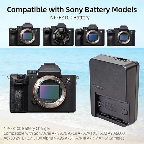 NP-FZ100 Battery Charger Compatible with Sony A7iii A7iv A7C A7Cii A7 A7V FX3 FX30 A9 A6600 A6700 ZV-E1 ZV-E10ii Alpha 9 A9S A7SIII A7R III A7R IV A7RV Cameras, Replacement for BC-QZ1 Charger in Saudi Arabia