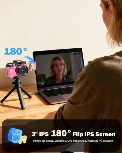 NBD 5K Digital Cameras for Photography - 16X Zoom Travel Camera with 180° Flip Screen, 64MP Vlogging Cameras Fotograficas for YouTube, 2 Batteries & 64GB TF Card,Auto Focus, Macro Lens (Pink) in Saudi Arabia