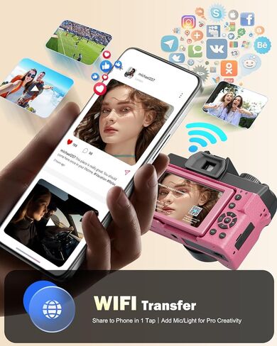 NBD 5K Digital Cameras for Photography - 16X Zoom Travel Camera with 180° Flip Screen, 64MP Vlogging Cameras Fotograficas for YouTube, 2 Batteries & 64GB TF Card,Auto Focus, Macro Lens (Pink) in Saudi Arabia