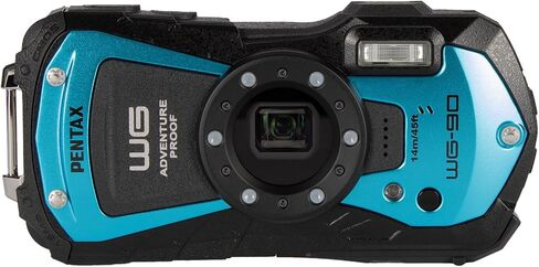 Ricoh Pentax WG-90 Waterproof, Shockproof, Dustproof, Freezeproof, Tough Digital Camera (Blue) + 64GB Card + P-Bank + Camera Bag + Flexible Tripod + Cleaning Kit + External Charger + More in Kuwait