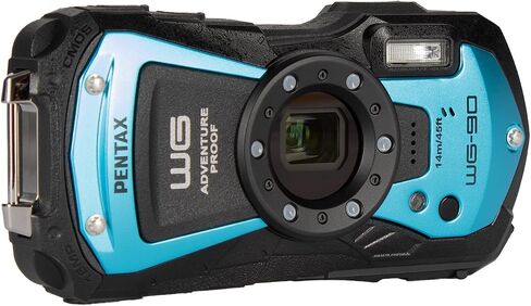 Ricoh Pentax WG-90 Waterproof, Shockproof, Dustproof, Freezeproof, Tough Digital Camera (Blue) + 64GB Card + P-Bank + Camera Bag + Flexible Tripod + Cleaning Kit + External Charger + More in Kuwait