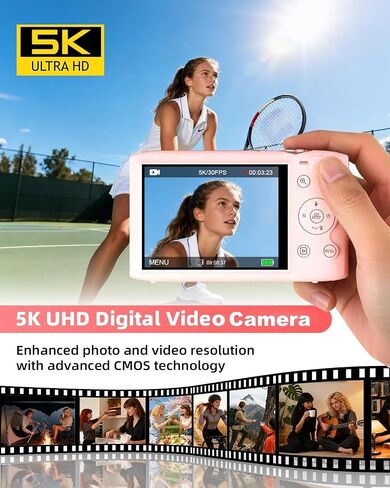 5K Digital Camera for Photography 2 Batteries 32GB Card Pink | 72MP Autofocus WiFi Vlogging Camera for YouTube Video with 16X Digital Zoom,Protable Compact Camera for Teenagers,Flash, in Saudi Arabia