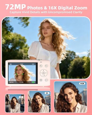 5K Digital Camera for Photography 2 Batteries 32GB Card Pink | 72MP Autofocus WiFi Vlogging Camera for YouTube Video with 16X Digital Zoom,Protable Compact Camera for Teenagers,Flash, in Saudi Arabia