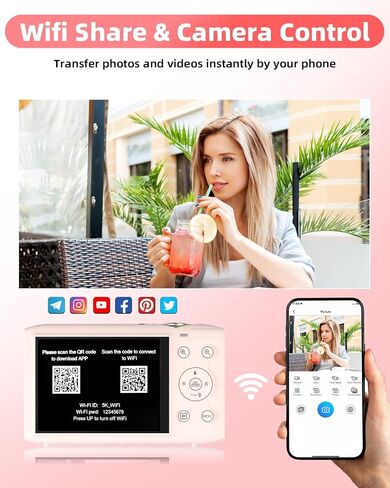 5K Digital Camera for Photography 2 Batteries 32GB Card Pink | 72MP Autofocus WiFi Vlogging Camera for YouTube Video with 16X Digital Zoom,Protable Compact Camera for Teenagers,Flash, in Saudi Arabia