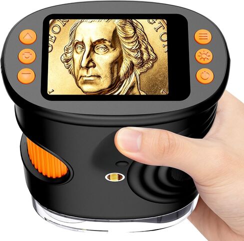 1000X Coin Microscope with Lights 2.0" IPS Screen, Digital Handheld Coin Magnifier with 8 Adjustable LED Light, Portable Rechargeable Pocket Microscope Compatible with Windows/Mac, Blue in Kuwait