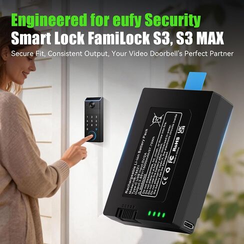 Lesaps 1-Pack Replacement Battery for eufy FamiLock S3, FamiLock S3 MAX | 15000mAh 3.85V Rechargeable eufy Doorbell Camera Battery with USB‑C Direct Charging, LED Indicator, Long‑Lasting Power in Kuwait