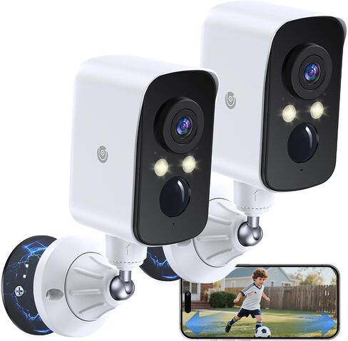 360° View Wireless Outdoor Security Camera, No Subscription Free 7-Day Cloud/SD, Pan, AI Detection, Magnetic, Battery Powered, 2.4G WiFi, 2K, Night Vision, 2-Way Talk, Home Security, IP65 in Saudi Arabia