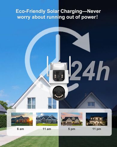 AOV 8MP Dual-Lens Solar Wireless Outdoor Security Camera 2.4GHZ | 24/7 Recording, Human Detection & Auto Tracking, 9W Solar Panel, 10000mAh Battery, 2-Way Audio, Night Vision in Kuwait