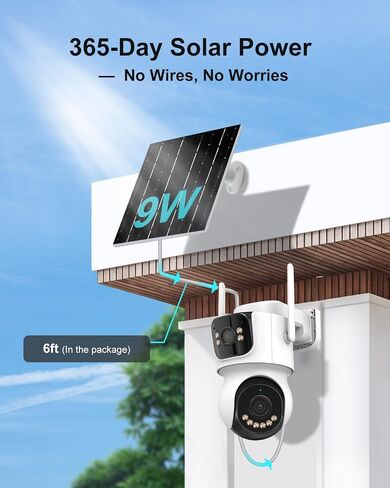 AOV 8MP Dual-Lens Solar Wireless Outdoor Security Camera 2.4GHZ | 24/7 Recording, Human Detection & Auto Tracking, 9W Solar Panel, 10000mAh Battery, 2-Way Audio, Night Vision in Kuwait