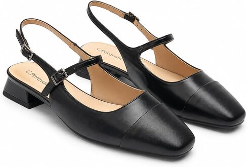 C.Paravano Women's Slingback Sandals Low Block Heel Square Toe Closed Toe Adjustable Ankle Strap Comfortable Walking Shoes for Daily in Saudi Arabia