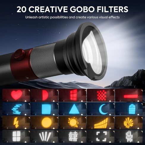 RGB Photography Flashlight,4 Colors/20 GOBO Filters/CRI95+/7500mAh,10W 6300K Portable LED Video Spotlight Patterned Ambient Aluminum Sunset Light for Content Creation Video Recording Accessorie in Saudi Arabia