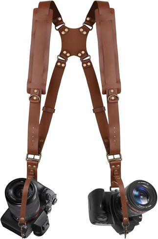 Dual Camera Strap for 2 Cameras,Leather Camera Harnees | Double Shoulder Full Grain Leather Harness for 2 Cemras,Dual Camera Harness Leather Camera Strap DSLR/SLR for Photographers in Saudi Arabia