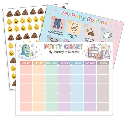 17Pcs Potty Training Chart for Kids, 4 Pack Weekly Potty Chart with 12 Sticker Sheets, 1000+ Poop and Pee Stickers, Toilet Training Chart for Potty Success, Kids Potty Training Supplies in Saudi Arabia