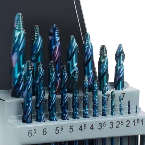 19 Piece Cobalt Stepped Point Drill Bit Set, CLEVEROOL HSS Turbo lmpact Step Drill Bit with Blue Oxide Finish for Stainless Steel Acrylic Iron Wood in Saudi Arabia