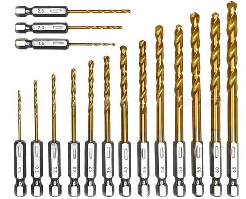 1/16"（1.5mm） Hex Shank Impact Drill Bit Set,10Pcs Titanium Coated HSS4241 Twist Drilling Bit Kit for Wood Sheet Metal Various Plastics, Quick Change Design(1/16"-1/4") in Saudi Arabia