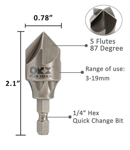 ORXPLUS Tools 5 Flute Metal Deburring Chamfer Drill Bit for Cleaning Pipe/Tube Burr, 87 Degree Quick Release Shank Fits for1/4'' Hex Shank Fit 3/16"-15/16"(4mm-23mm) | 87 Degree Edge Design to Quickly Remove Inner Pipe & Tube Burrs. Fits 1/4" Quick-Change in Kuwait