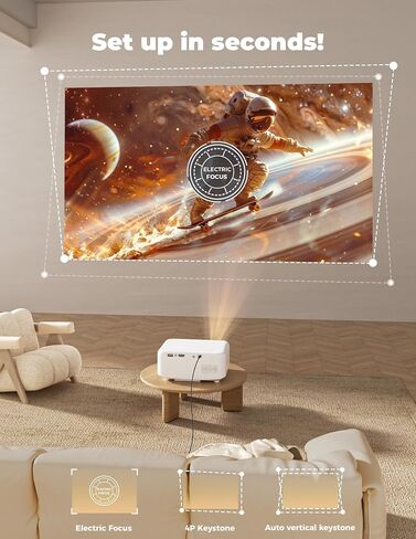 Outdoor Projector [1900 Brightness & 1k+ Official Apps] Movie Projector 4K, Electric Focus & 4P Keystone, Lisowod L02 Smart Projector with WiFi and BT, Portable Proyector for Backyard & Home Cinema in Kuwait