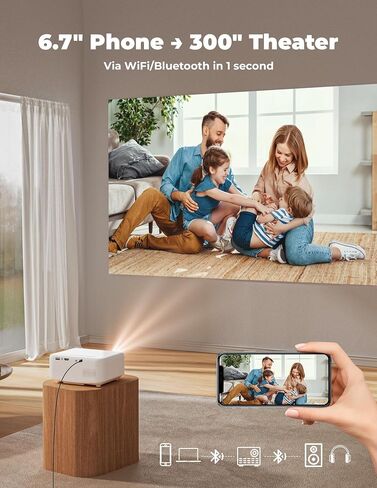 Outdoor Projector [1900 Brightness & 1k+ Official Apps] Movie Projector 4K, Electric Focus & 4P Keystone, Lisowod L02 Smart Projector with WiFi and BT, Portable Proyector for Backyard & Home Cinema in Kuwait
