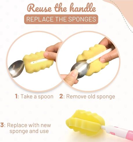 MoomooBaby Bottle Brush Replacement Sponges - 6-Pack Sponge Head Bottle Brush Cleaner Refills with 3 Bottle Sponges & 3 Nipple Sponges - Gentle & Non-Scratching Foam Material - Quick & Easy Attachment in Saudi Arabia