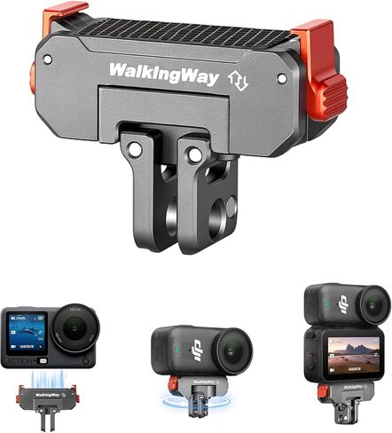 Walking Way 360° Rotation Magnetic Quick Release Mount for DJI Osmo Action 5 Pro/4/3/360, Aluminum Adapter with 1/4" Thread and Foldable Dual-Claws, Accessories for Chest Mount, Tripod, Selfie Stick in Kuwait