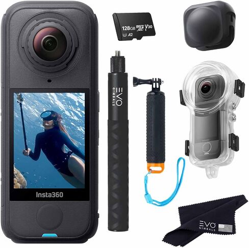 حزمة Insta360 X4 Air Dive | أخف كاميرا أكشن بدقة 8K بزاوية 360 درجة لمغامرات ملحمية، وعدسات قابلة للاستبدال، للحركة، ومدونات الفيديو| تتضمن الحزمة حافظة للغوص، وعصا سيلفي، وقبضة عائمة، وغطاء عدسة (256 جيجابايت) in Kuwait