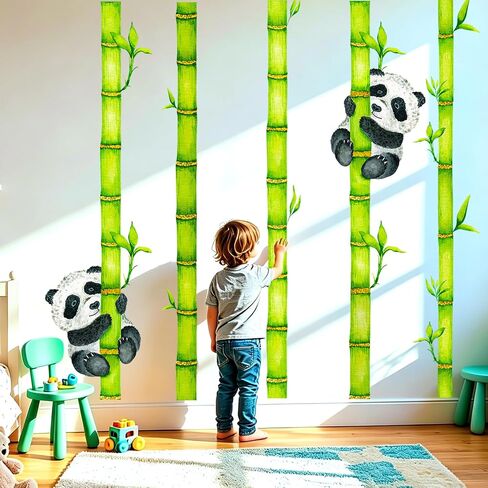 Watercolor Panda Bamboo Wall Decal Kids Nursery Room Decor Sticker Art | Peel and stick panda bamboo wall art, removable no-residue vinyl decor for nursery, bedroom, playroom wall edge decoration in Kuwait