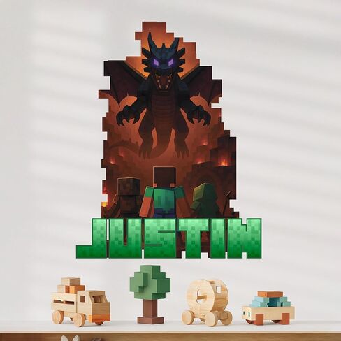 CRYPTONITE Pixel Forest Custom Wall Decal | Personalized Name Wall Sticker in Classic Video Game Style | Kids Bedroom Decor, Nursery & Playroom Wall Art | Multiple Sizes & Colors (C. Pixel Forest) in Kuwait