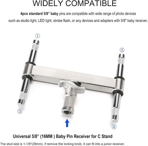 PHOCUS Double Baby Header with 4pcs 5/8" Baby Pin, 8.9" Wide Bar | 1pc 28mm Junior Stud with Baby Receiver, Attach with C stand for Film, Photo & Studio Setup in Saudi Arabia