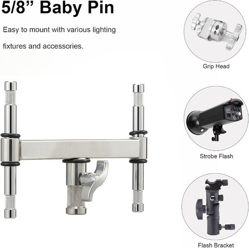 PHOCUS Double Baby Header with 4pcs 5/8" Baby Pin, 8.9" Wide Bar | 1pc 28mm Junior Stud with Baby Receiver, Attach with C stand for Film, Photo & Studio Setup in Saudi Arabia