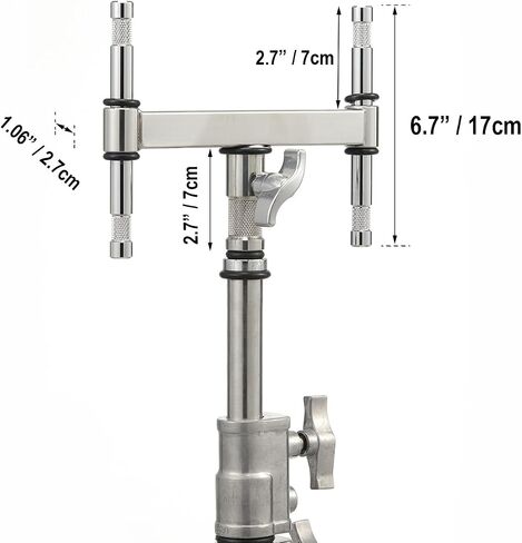 PHOCUS Double Baby Header with 4pcs 5/8" Baby Pin, 8.9" Wide Bar | 1pc 28mm Junior Stud with Baby Receiver, Attach with C stand for Film, Photo & Studio Setup in Saudi Arabia