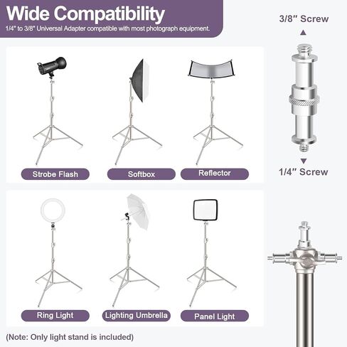 EMART 9.2ft/2.8m Stainless Steel Light Stand, Spring Cushioned-2 Pack | Heavy Duty Photography Tripod with 1/4" to 3/8" Universal Adapter for Parabolic Softbox, Strobe, Monolight, Reflector in Saudi Arabia