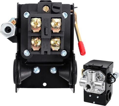 Air Compressor Pressure Switch, 135-175 PSI 26Amp, 1/4" NPT, 4-Port | 120V-240V Heavy Duty Pressure Switch, Adjustable Pressure, Fits Single & Two-Stage Tanks, Air Compressor Replacement Parts in Kuwait