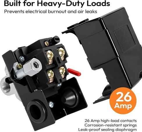 Air Compressor Pressure Switch, 135-175 PSI 26Amp, 1/4" NPT, 4-Port | 120V-240V Heavy Duty Pressure Switch, Adjustable Pressure, Fits Single & Two-Stage Tanks, Air Compressor Replacement Parts in Kuwait