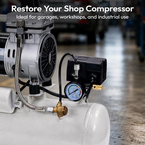Air Compressor Pressure Switch, 135-175 PSI 26Amp, 1/4" NPT, 4-Port | 120V-240V Heavy Duty Pressure Switch, Adjustable Pressure, Fits Single & Two-Stage Tanks, Air Compressor Replacement Parts in Kuwait