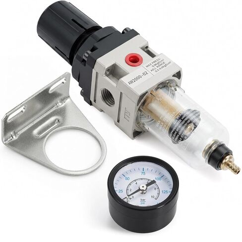 Air Filter Regulator & Water Separator, 1/4" NPT, 150 PSI AW2000-02 | Air Compressor Regulator with Brass Element, 550L/Min Flow with Manual Drain Valve, for Pneumatic Tools and Paint Guns in Kuwait