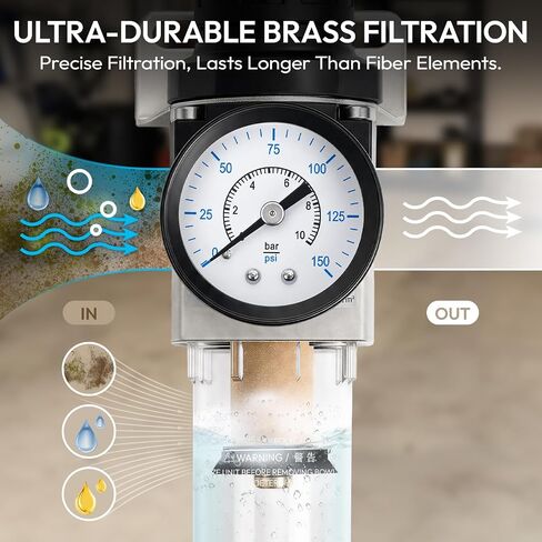 Air Filter Regulator & Water Separator, 1/4" NPT, 150 PSI AW2000-02 | Air Compressor Regulator with Brass Element, 550L/Min Flow with Manual Drain Valve, for Pneumatic Tools and Paint Guns in Kuwait