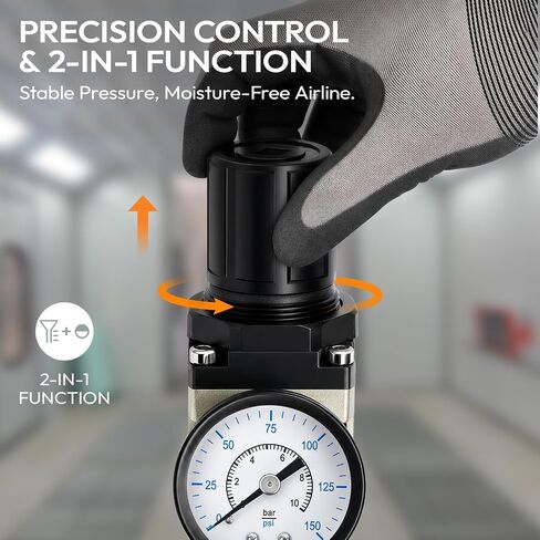 Air Filter Regulator & Water Separator, 1/4" NPT, 150 PSI AW2000-02 | Air Compressor Regulator with Brass Element, 550L/Min Flow with Manual Drain Valve, for Pneumatic Tools and Paint Guns in Kuwait