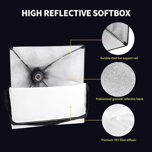 Takerers Softbox Photography Lighting Kit, 3-Pack 16'' x 16'' Continuous Lighting Photo Equipment with 50W E27 Socket 5500K LED Bulb Photography Studio for Photography/Video Recording/Live Streaming in Saudi Arabia