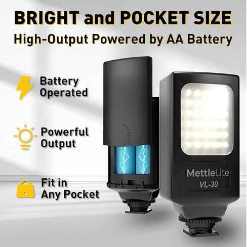 VL30 Mini Daylight LED Camera Light, 5600K Portable On Camera Video Light with Cold Shoe Mount, Battery Powered, Ideal for Photography, Vloggers, Live Streaming, Interview&Content Creation in Saudi Arabia