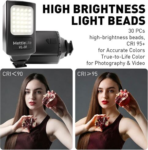 VL30 Mini Daylight LED Camera Light, 5600K Portable On Camera Video Light with Cold Shoe Mount, Battery Powered, Ideal for Photography, Vloggers, Live Streaming, Interview&Content Creation in Saudi Arabia