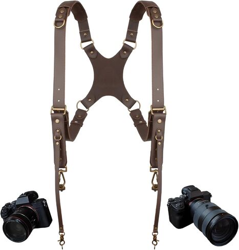 N1 Leather Dual Camera Strap,Adjustable Crossbody Harness | Dual Camera Harness for Photographers,Leather Camera Strap for Wedding Hiking Travel,Adjustable,Reduce Neck Strain,Hands-Free in Saudi Arabia