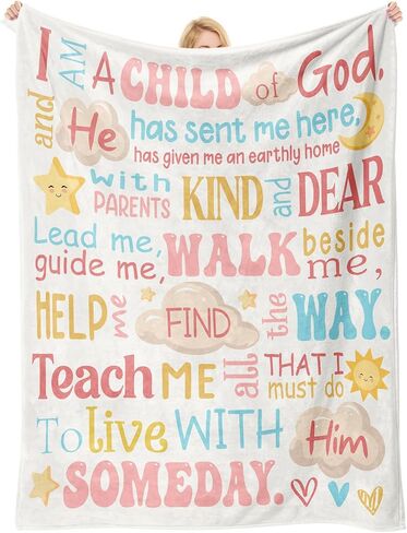 Baptism Gifts for Girl, I Am a Child of God Blanket - Teen Girl Gifts Trendy Stuff, Religious Christening Gift for Baby Teen Girls & Toddler, Catholic First Communion, Inspirational Prayer Throw 50x60 in Saudi Arabia
