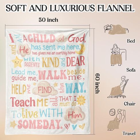 Baptism Gifts for Girl, I Am a Child of God Blanket - Teen Girl Gifts Trendy Stuff, Religious Christening Gift for Baby Teen Girls & Toddler, Catholic First Communion, Inspirational Prayer Throw 50x60 in Saudi Arabia