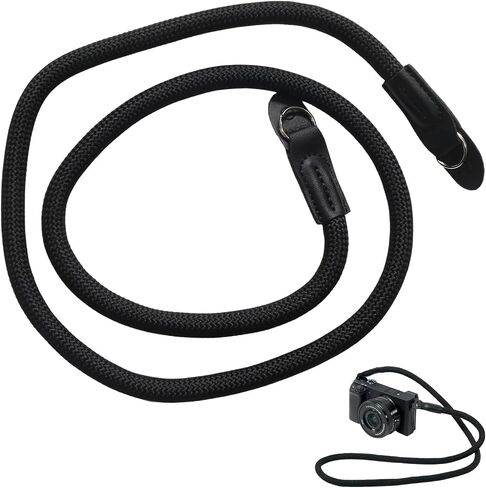 Vintage Style Nylon Climbing Rope Camera Strap for photographers, Shoulder Neck Strap Compatible with DSLR, Film, Mirrorless & Instant Cameras (Black, 1cm Diameter & 105cm Length) in Kuwait