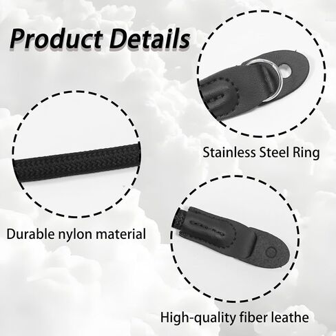 Vintage Style Nylon Climbing Rope Camera Strap for photographers, Shoulder Neck Strap Compatible with DSLR, Film, Mirrorless & Instant Cameras (Black, 1cm Diameter & 105cm Length) in Kuwait