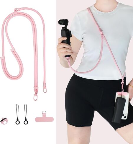 DJDIRY 2in1 Adjustable Lanyard Strap for DJI Osmo Pocket 3/4 Wrist Strap, Phone Lanyard Crossbody, with 1/4" Screw (2in1-Pink) in Saudi Arabia